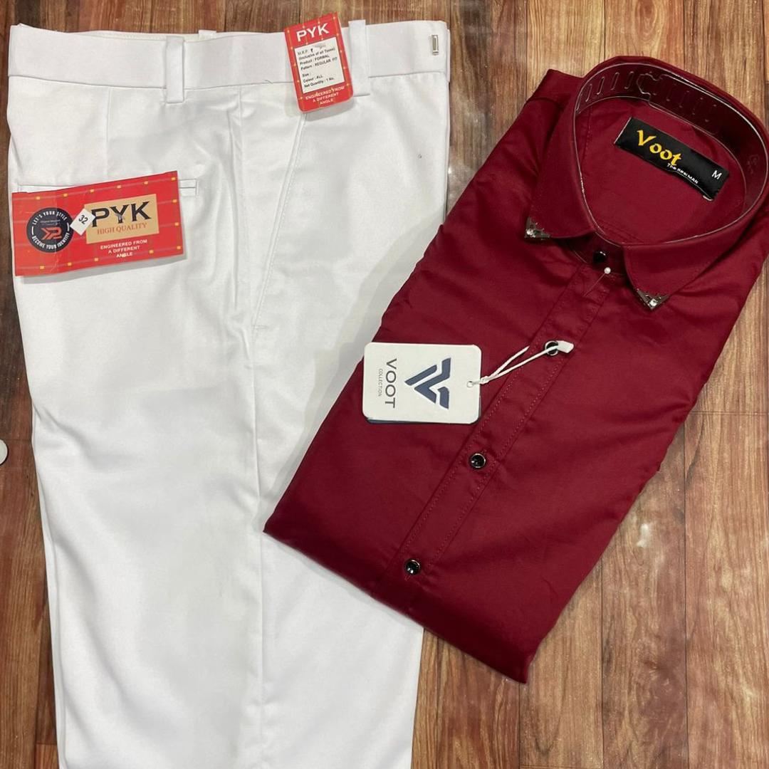Men’s Maroon Formal Shirt with White Formal Pants