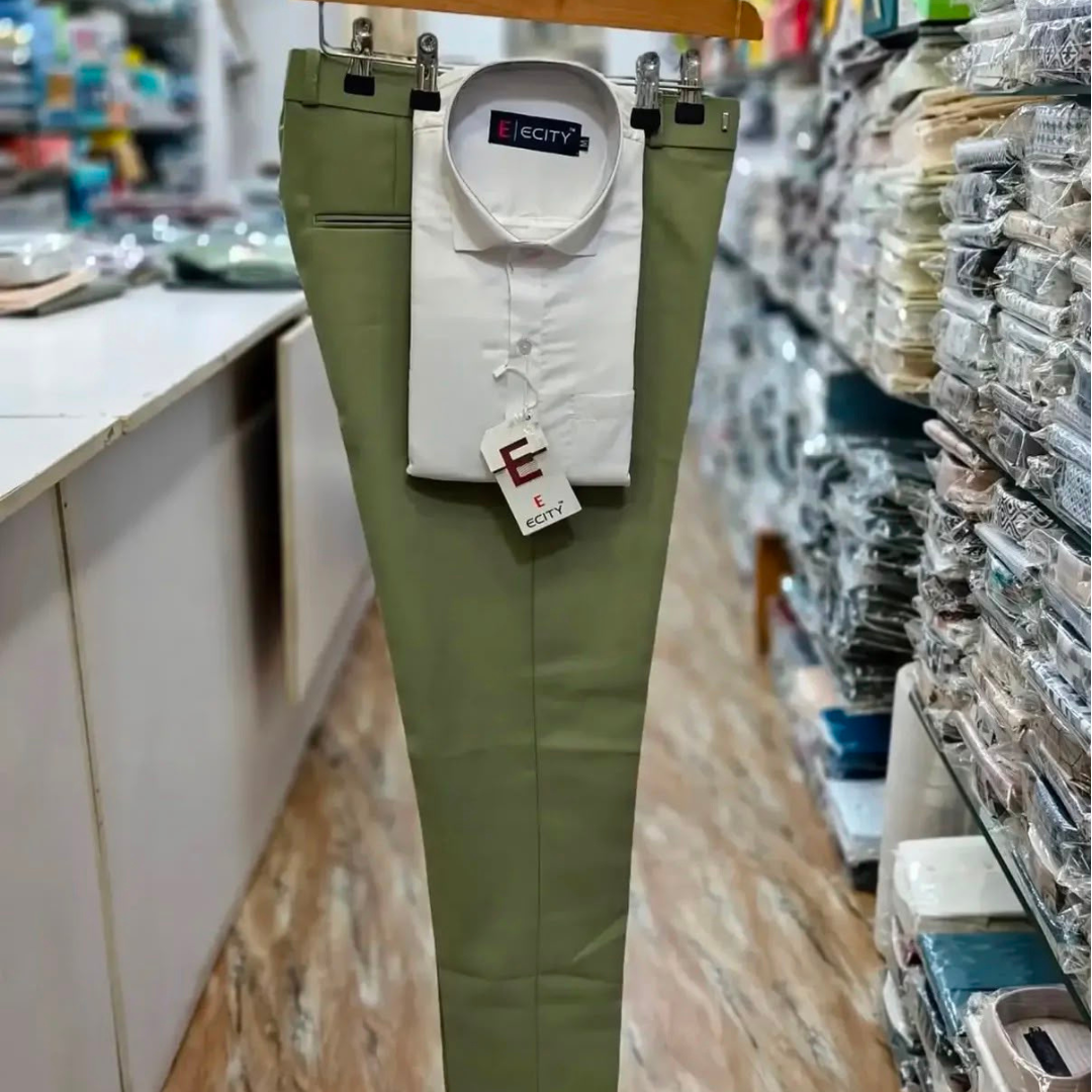 Men’s White Shirt with Olive Green Formal Trousers