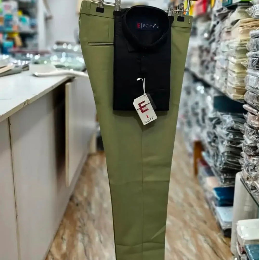 Men’s Black Shirt with Olive Green Formal Pant