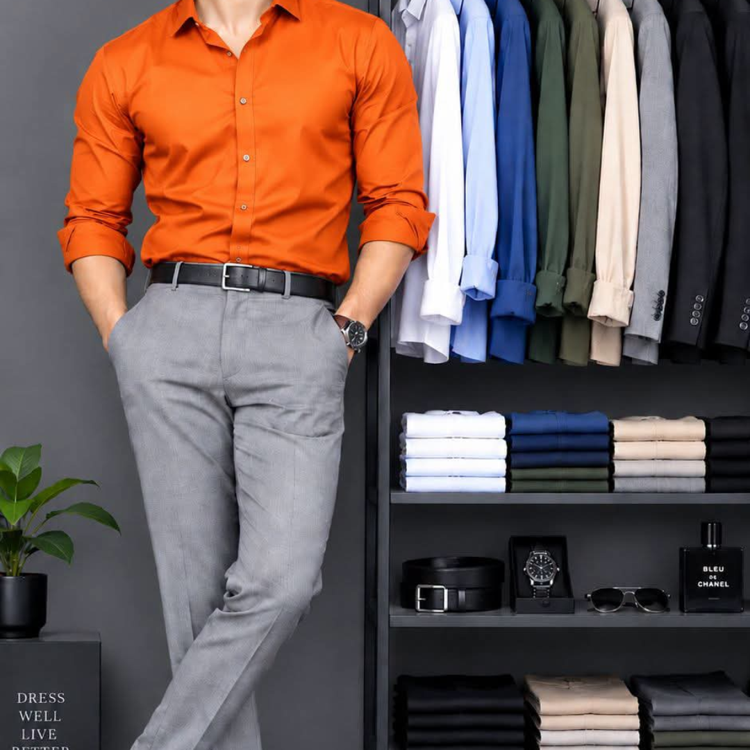 Orange Shirt and Light Grey Pant Set