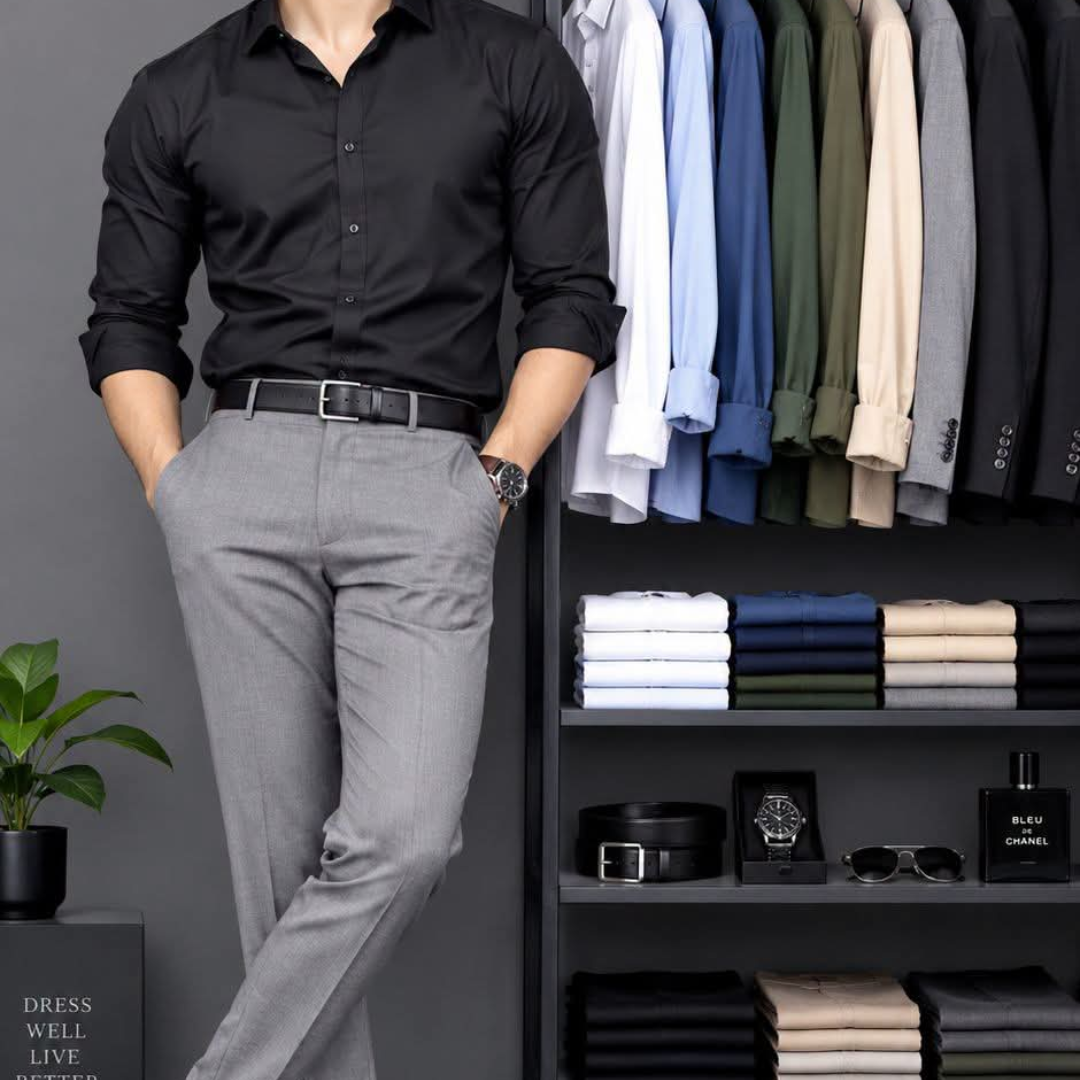Black Shirt and Light Grey Pant Set
