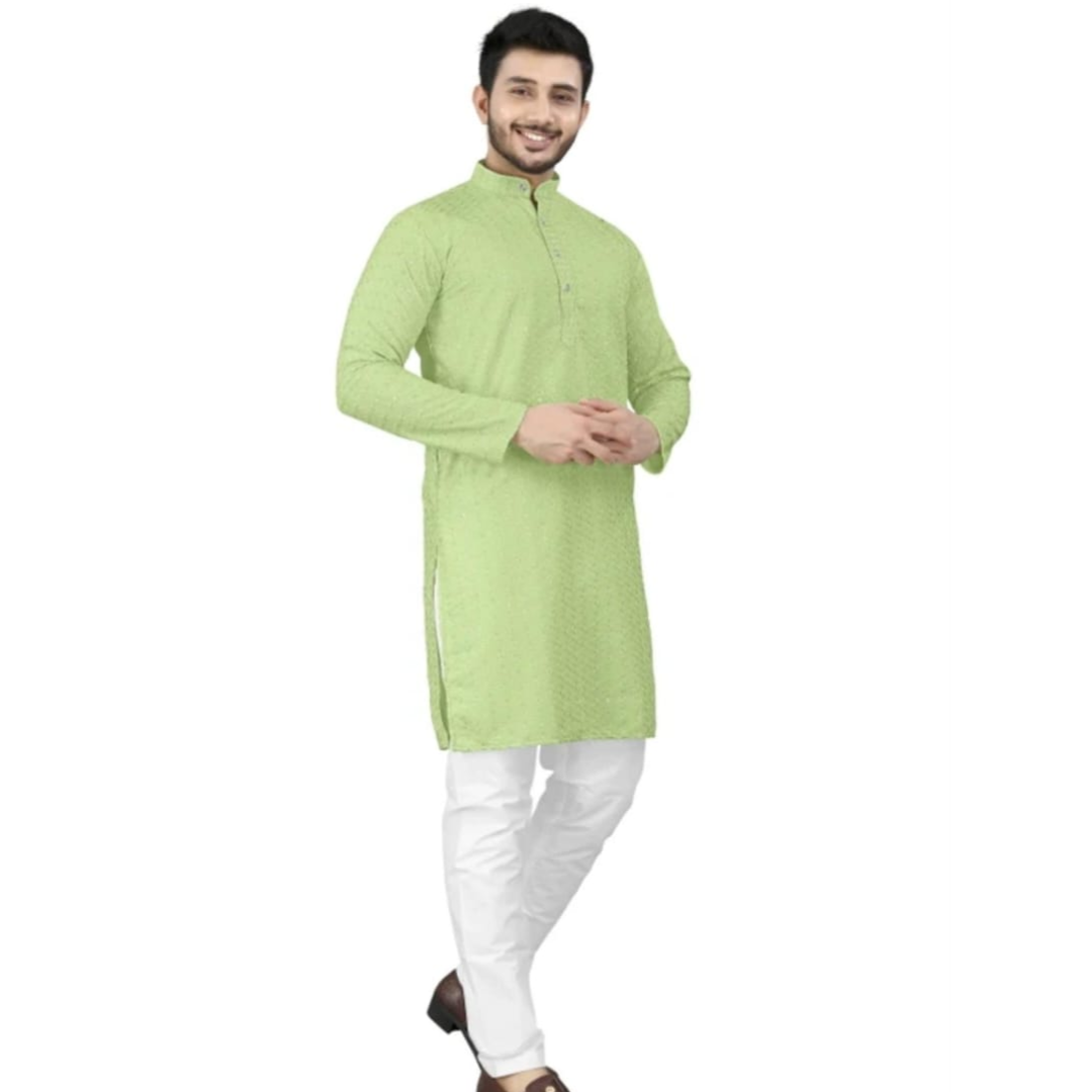 Men’s Light Green Kurta with White Pajama
